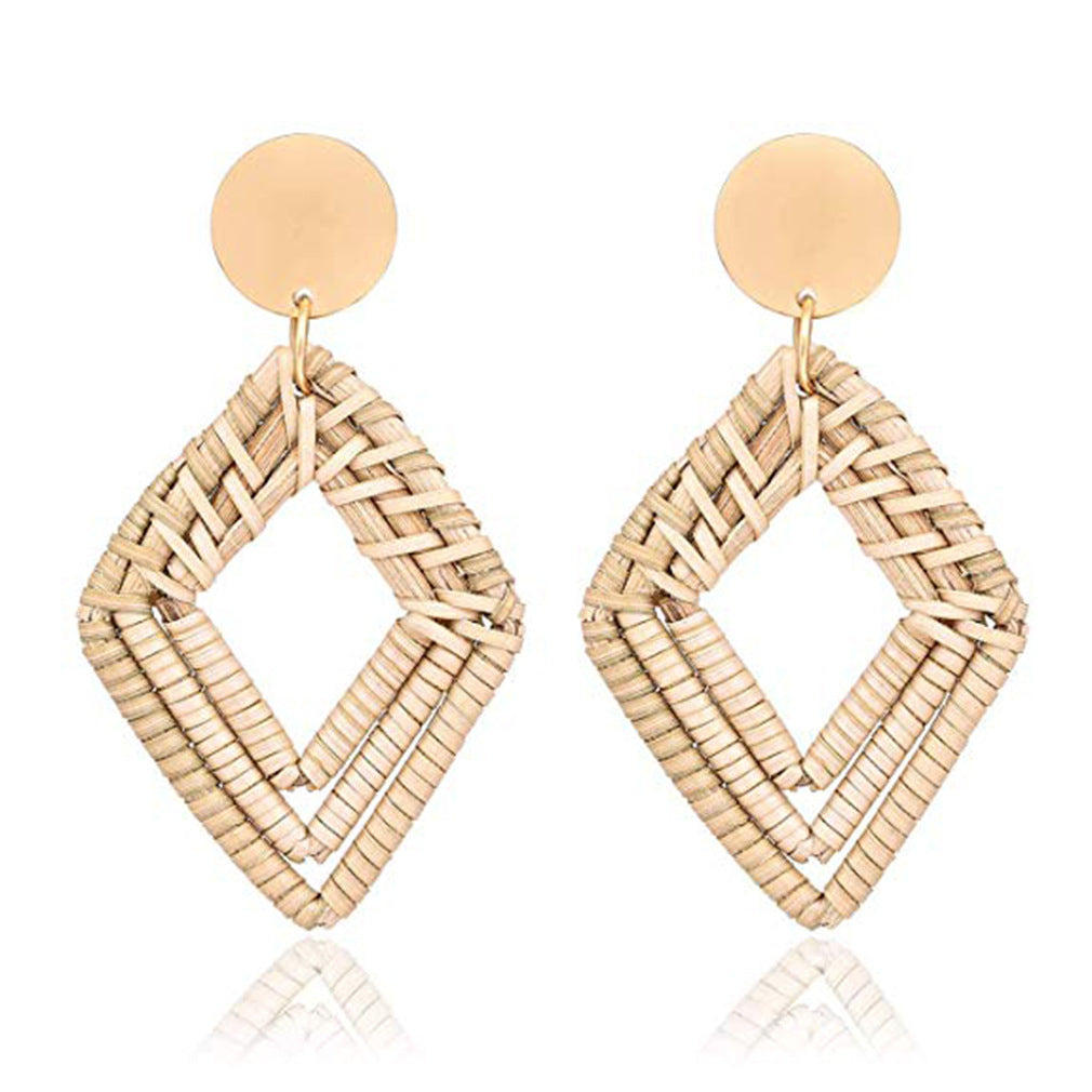 Wholesale Retro Geometric Beach Holiday Exaggerated Rattan Earrings